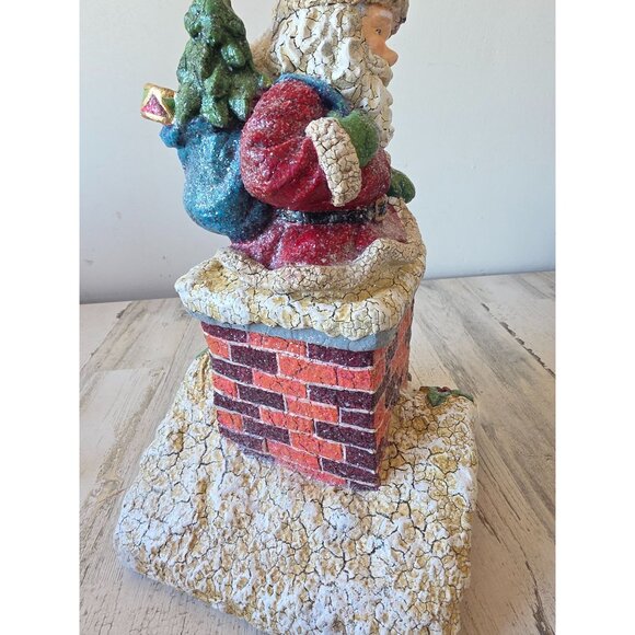 Vtg style crackle Santa chimney large decor statue figurine glitter sparkle - Picture 6 of 8